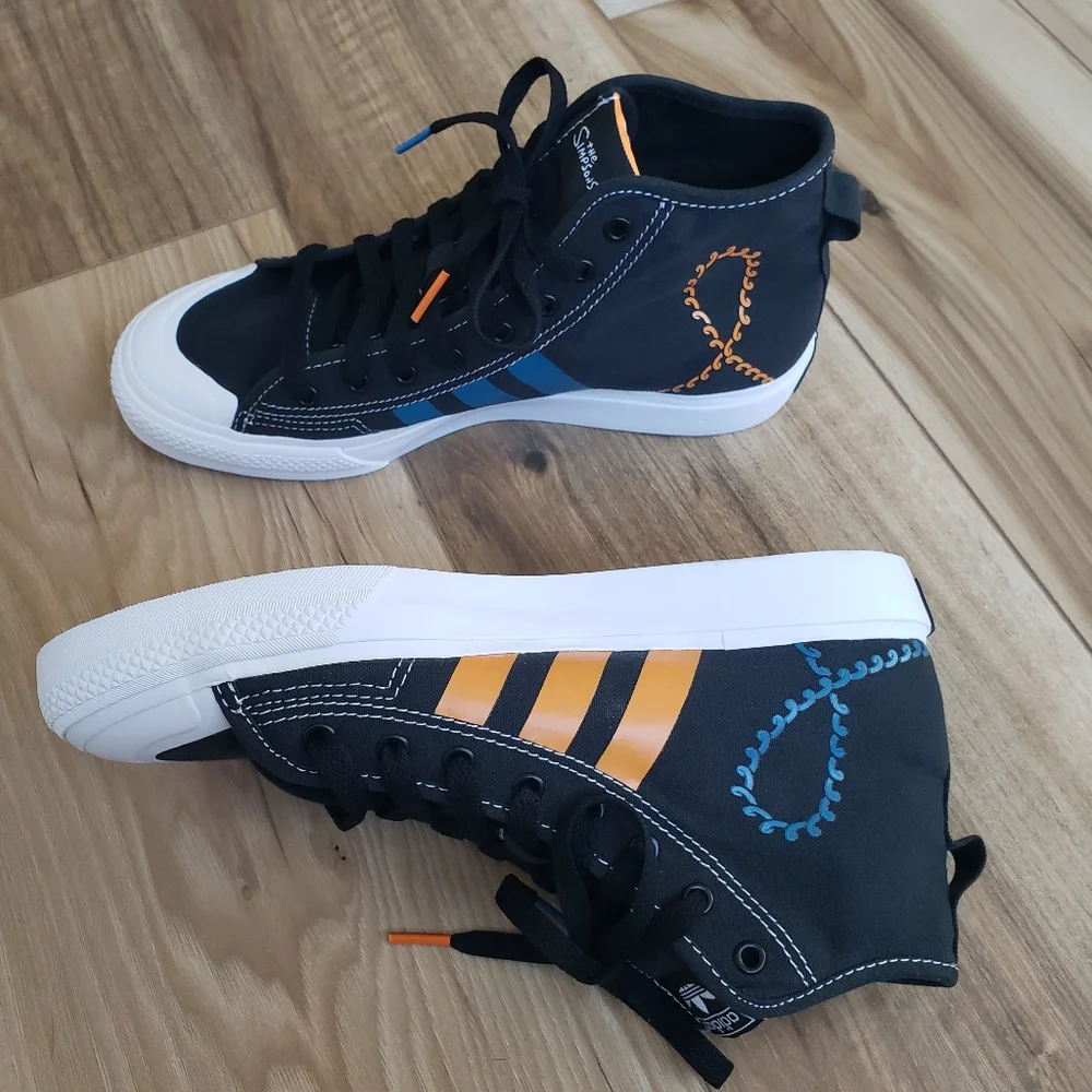 4Y Adidas The Simpsons Nizza Hi RF Junior Pranks On Moe Bart Fan Hi Top Sneakers